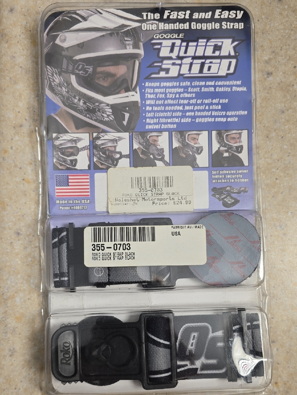 Quick Strap One-Handed Goggle Strap - Black
